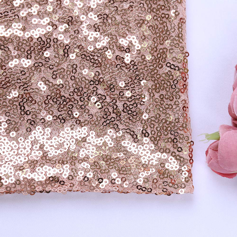 Zdada Rose Gold Sequin Fabric - 1 Yard Sequin Tablecloth 36"x48" Party Table Runner Wedding Backdrop Decoration