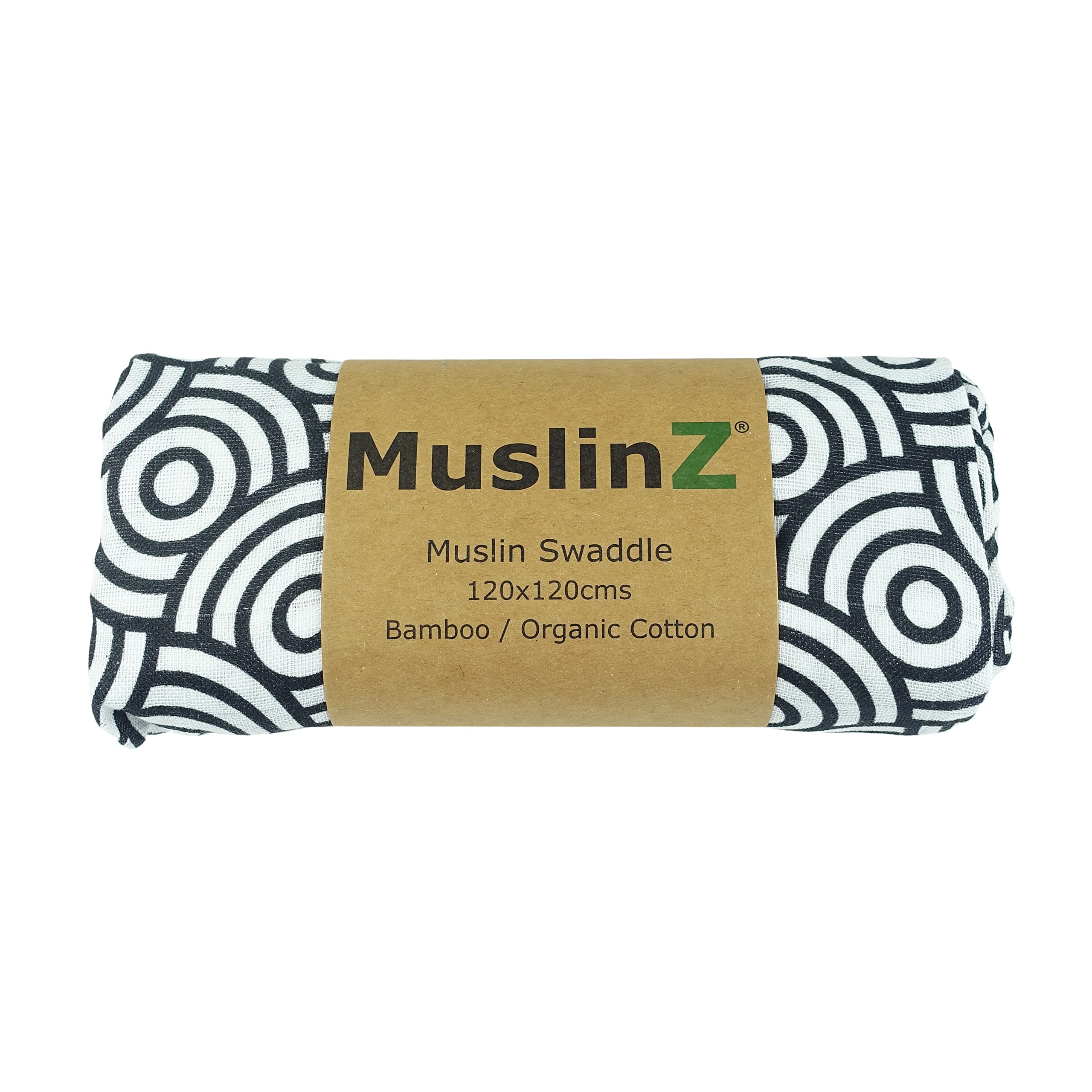 MuslinZ Newborn Sensory Muslin squares in Black and White for Visual Stimulation and Sensory Play, Tummy Time, EXLarge Muslin for baby, Bamboo with Organic Cotton. (Swirl, 120x120cms)