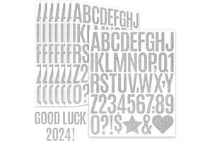 SODKNOW 8 Sheets Silver Glitter Letter Stickers 2 Inch, Silver Glitter Letter and Number Stickers, Capital Alphabet ABC Decals Labels Waterproof Crafts Mailbox Poster Bulletin Board Signs Classroom Office