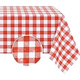Romanstile Rectangle Vinyl Tablecloth, 100% Waterproof Buffalo Gingham Plastic Table Cloth, Heavy Duty Wipeable Checkered Table Covers for Outdoor, Camping, Picnic, Patio - 54 x 78, Red and White