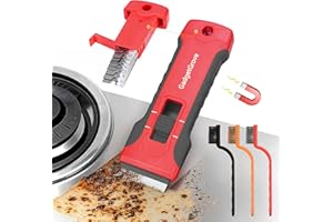GADGETGROVE Razor Blade Scraper with 10pcs Blades and 3Pcs wire brushes,Scraper Tool for Cleaning Glass Window, Cooktop, Oven, Stove Scraper, Scraper with Buit-In Blade Storage, Upgraded Lock Mechanism,Gray