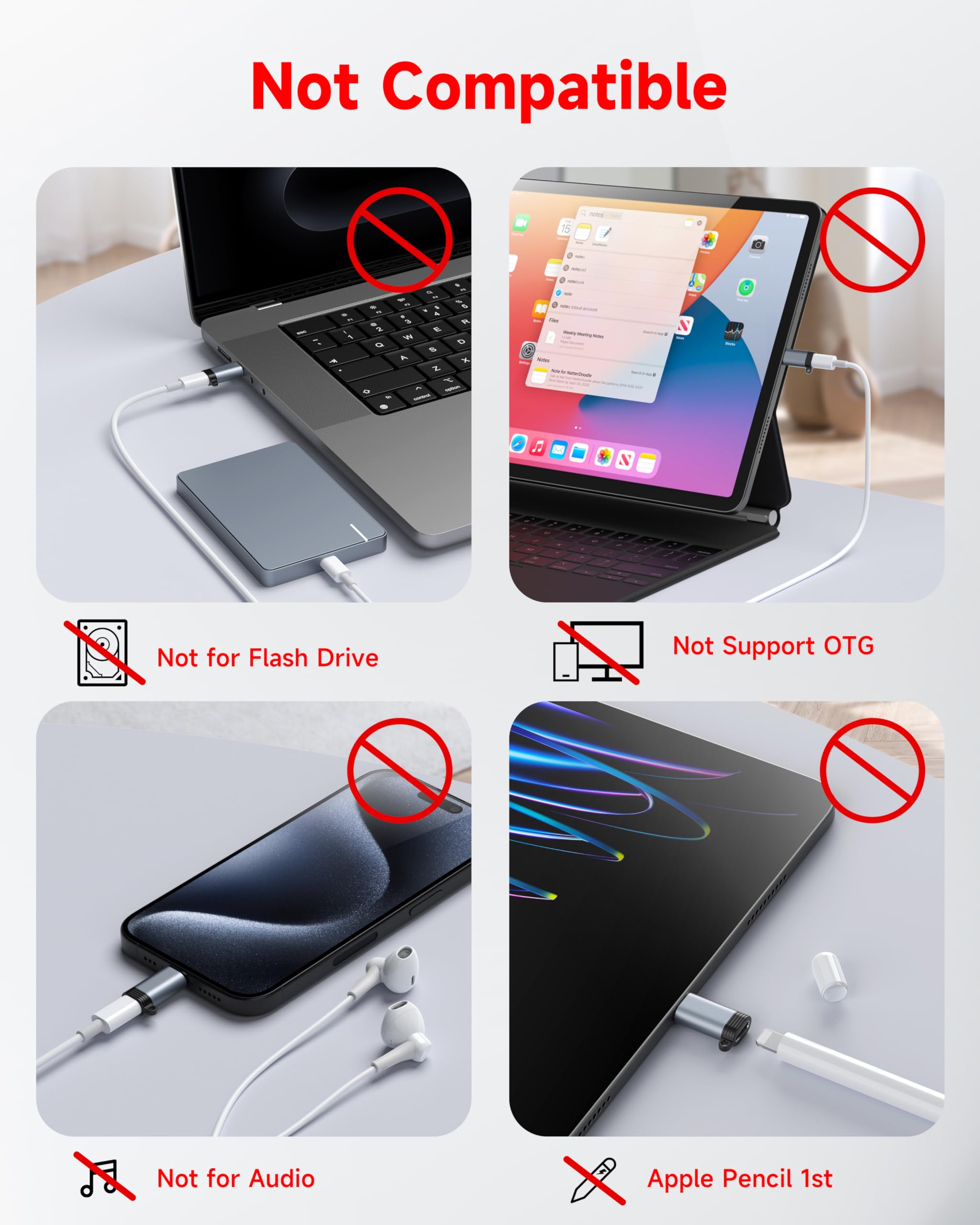 Lightning to USB C Adapter 4 Pack, Fast Charging & Data Sync for iPhone 15/16/17 Pro/Pro Max, Charger Adapter Accessory (Not for Audio/OTG)