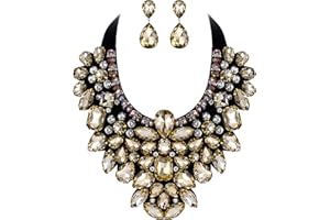 Flyonce Costume Jewelry for Women, 9 Colors Rhinestone Crystal Statement Necklace Earrings Set