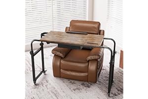GiftGo Overbed Table with Wheels Rolling Laptop Desk Cart Table Height and Length Adjustable for Hospital and Home Use Over The Bed Table with Storage Drawer and Cup Holder (Rustic Brown, 31.5 to 47)