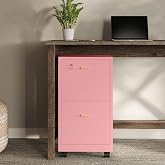 Lavish Home 2-Drawer Wooden File Cabinet with Lock, Pink, 16&rdquo; x 27&rdquo; | Rolling Filing Organizer with Deep Drawer Storage for Under the Desk, Home, or Office