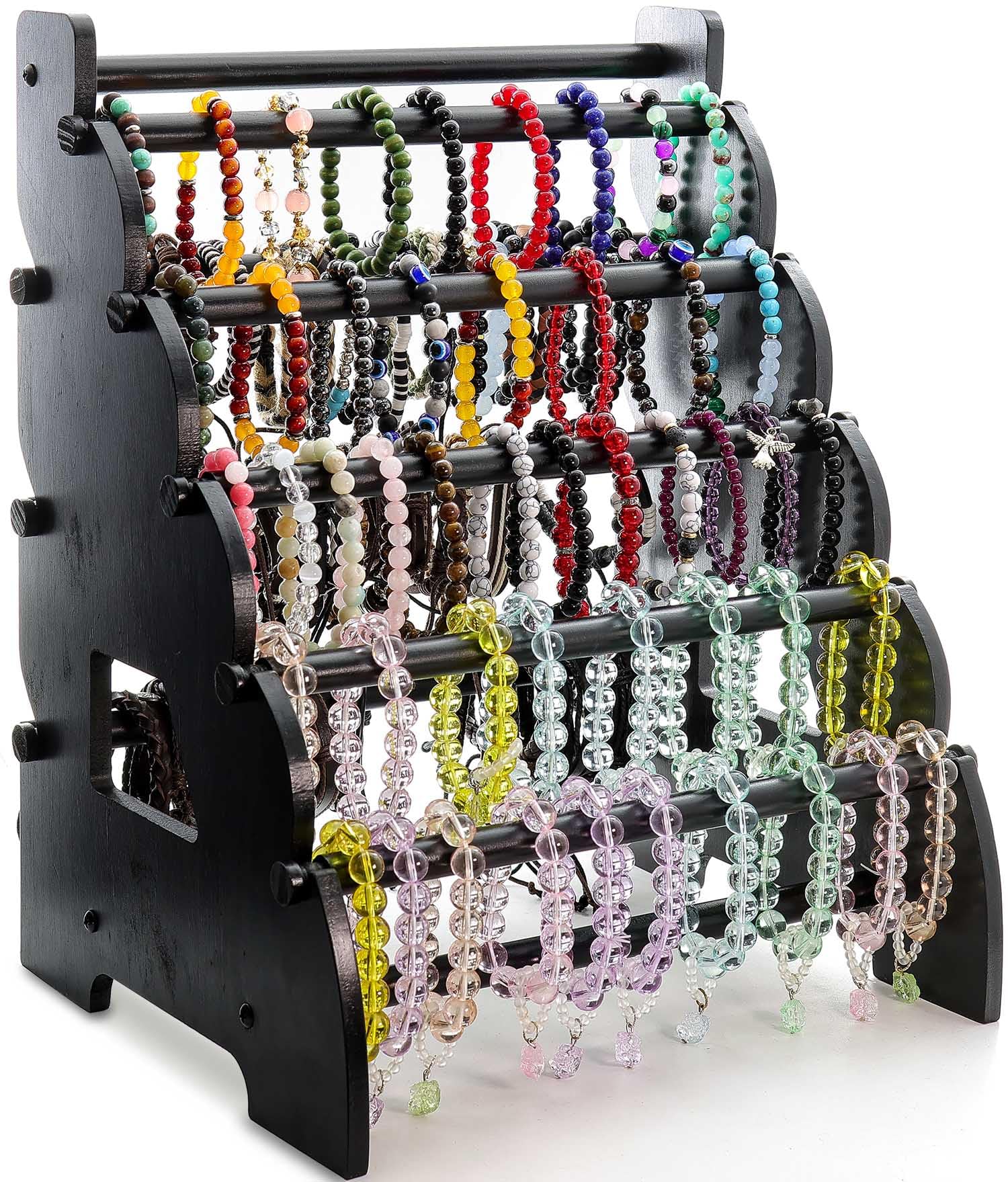 Photo 1 of Wooden Bracelet Holder 8 Tier Jewelry Bracelet Display Stand, Portable Organizer for 150-240 Bangles & Scrunchies - for Vendors,Retail Stores, Craft Shows, and Home Storage (black)