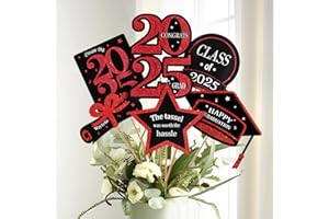 ORIENTAL CHERRY Graduation Decorations 2025-30 Pack Red and Black Grad Centerpiece Sticks, Class of 2025 Party Decoration Supplies Table Centerpieces Topper Decor for Kindergarten Preschool High School College