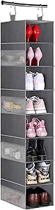 MISSLO 8-Shelf Hanging Shoe Organizer Clothes Closet Organizers and Storage Shelves Hat Holder with Large Shelf and Side Mesh Pockets for Hats Handbags Kid Sweater, Grey