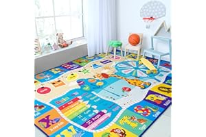 Chicrug Educational Kid Area Rug for Playroom, 4x6 Feet TPR Non Slip Kids Classroom Carpet Rug for Learning ABC Animal, Shape Color Fruit, Washable Play Mat Rug for Children Nursery Toddler Room Decor