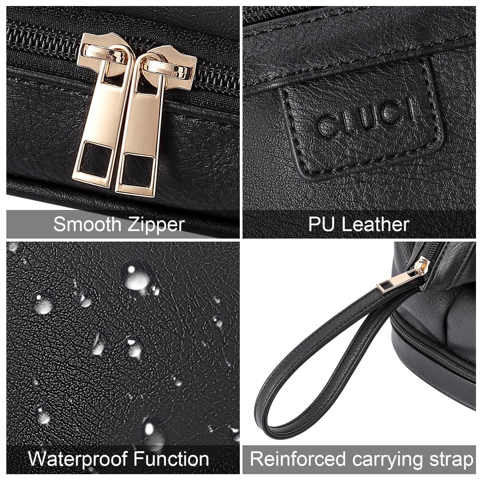 CLUCI Travel Makeup Bag, Double Layer Cosmetic Bag for Women, Large Capacity Makeup Organizer, Portable PU Leather Cosmetic Travel Bags,Water-resistant Traveling Toiletry Bag for Women and Girls