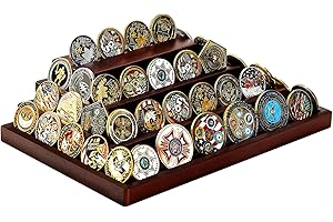 Dononr Challenge Coin Display Holder, Military Coin Display Stand 4-Tier for Collectors,Wooden Army Coins Collection Rack, Coin Stands for Display Desk Decor Walnut