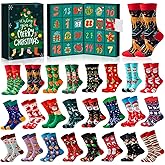 MOVINPE Socks Advent Calendar for Adults Men Women, 24 Pair of Christmas Crew Socks Funny Sock Countdown to 2025 Christmas, 24 Days Surprise Xmas Gifts Warm Cotton Sock