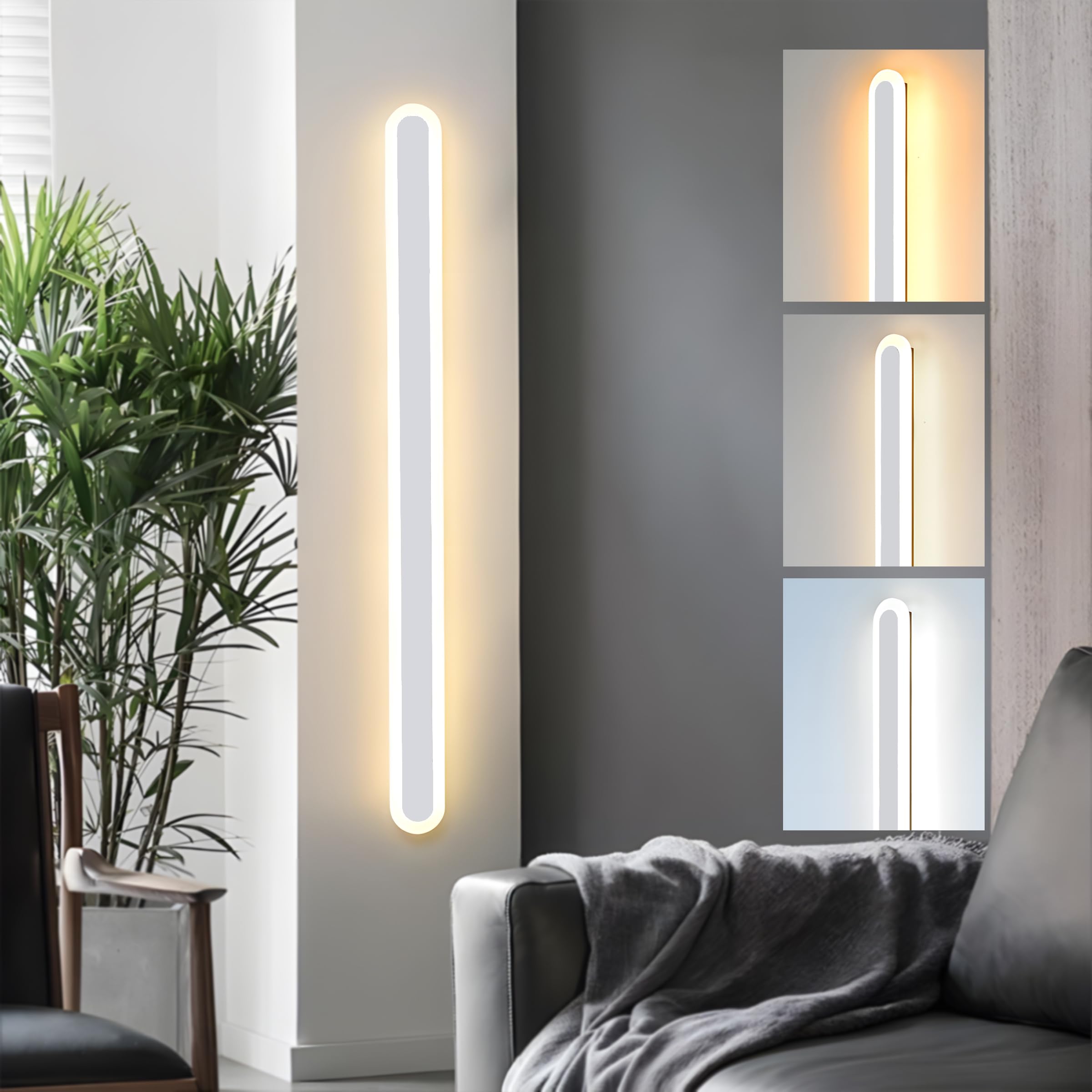 ZTWLEED LED Wall Light Indoor,28W Wall Lamp Modern 3000K/4000K/6000K,Acrylic Wall Sconce Lights for Bedroom Living Room Corridor Stair 80CM White