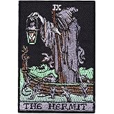 Grim Reaper Tarot Death Dark Gothic Patch, Embroidered Funny Patch Applique Iron-on/Sew-on Badge Patches for Clothing, Hats, DIY Accessories & Crafts, Jeans, Bags, Jackets, Backpacks (The Hermit)