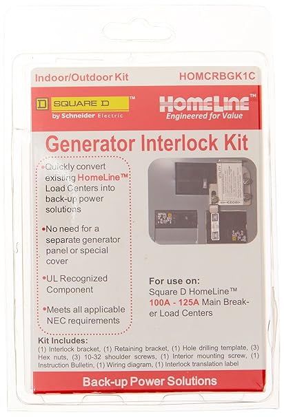 Amazon.com: Square D by Schneider Electric HOMCRBGK1C 100 Amp Homeline Load Center Outdoor Generator Inter-Lock Kit: Home Improvement
