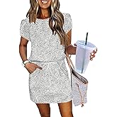 ETCYY NEW Womens Summer Dresses Tie Front Chic Mini Dress Petal Short Sleeve with Pockets
