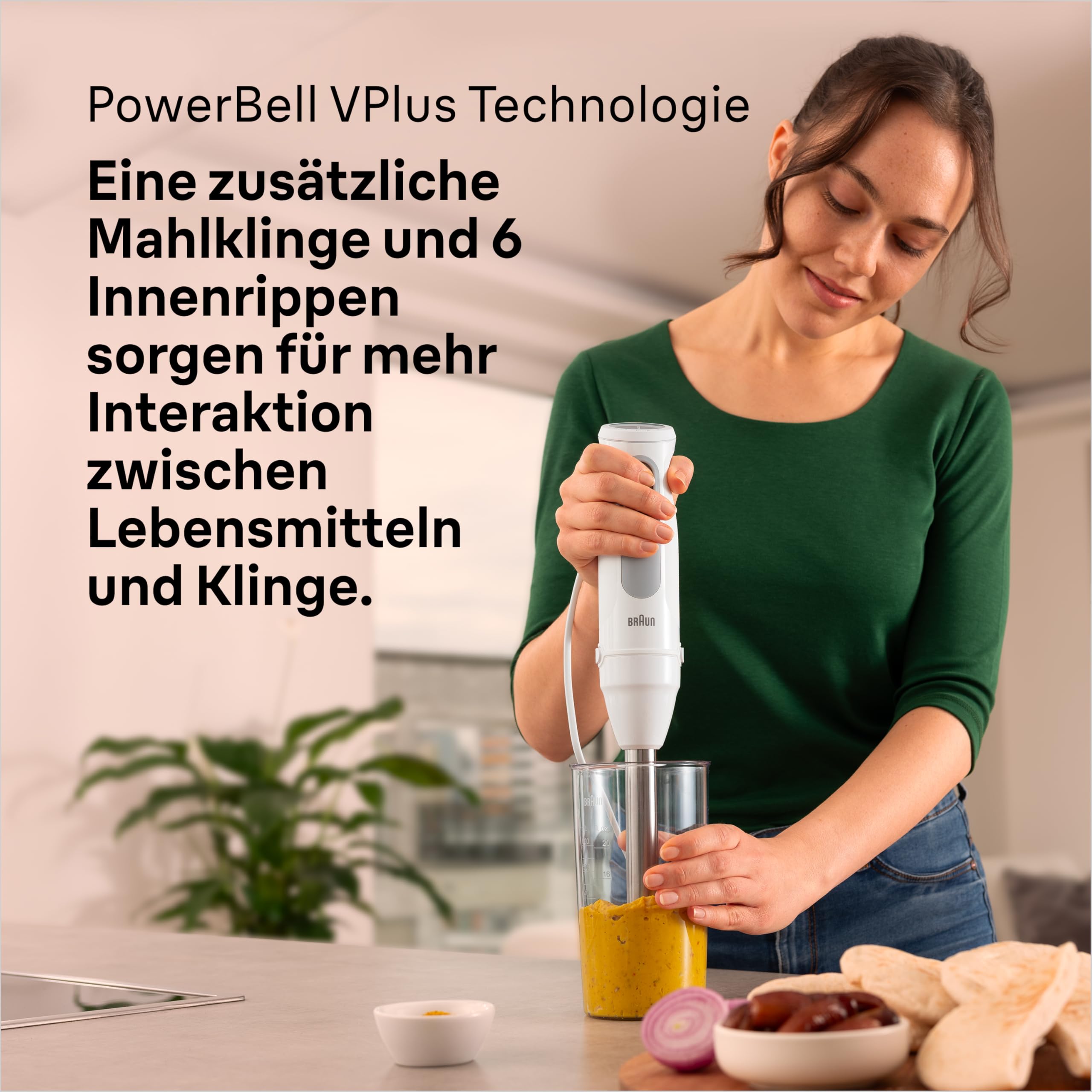 Braun Stabmixer MultiQuick 5 MQ 50236 M - Elektrischer Stabmixer mit 21 Geschwindigkeitsstufen + Turbo, Edelstahl Pürierfuß, Easy Click System, SplashControl, 3-teiliges Zubehör-Set, 1000 Watt, Weiß 4