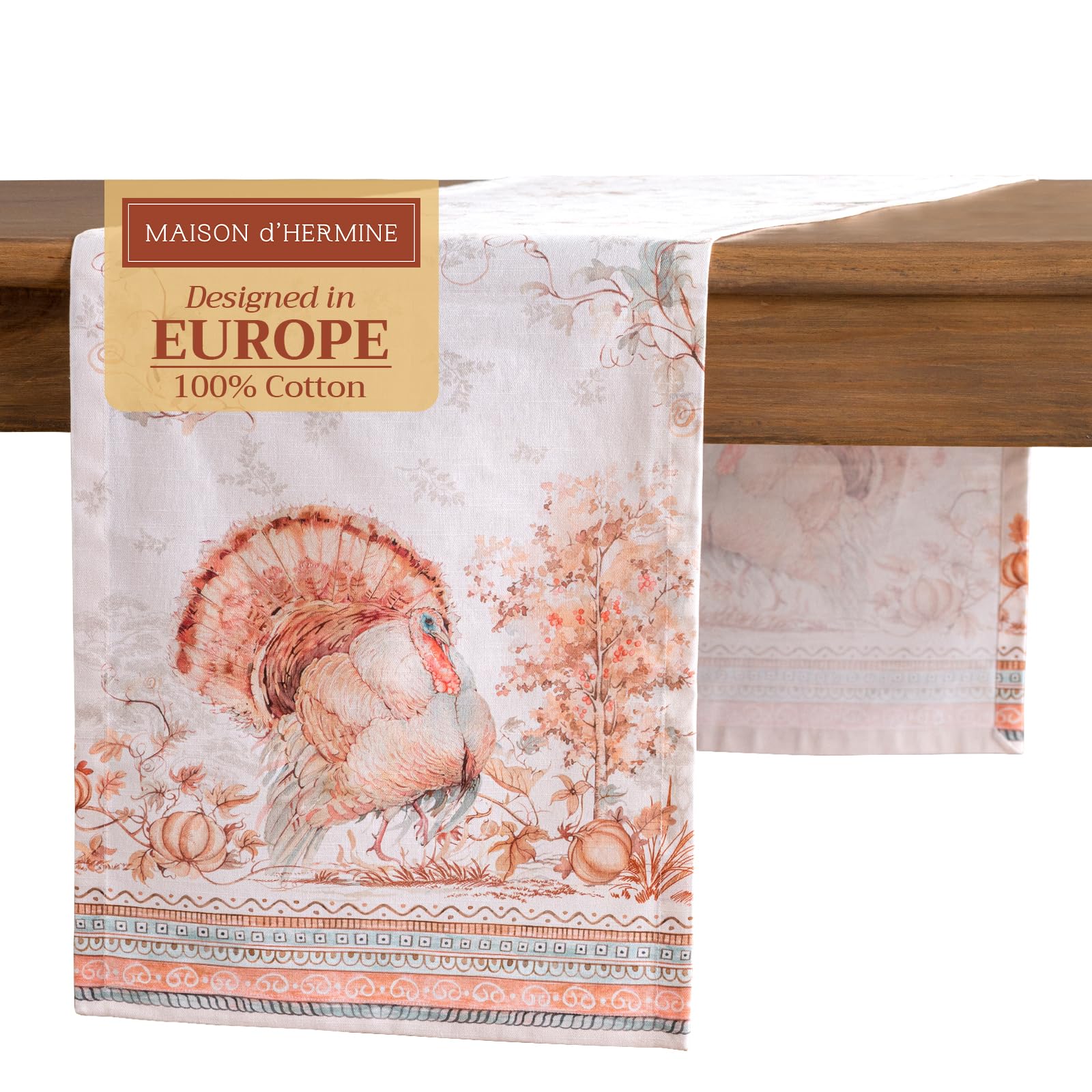 Maison d' Hermine Table Runner 100% Cotton Single Layer Table Runners 108 inches Long for Thanksgiving Christmas Decorations Home Kitchen Dining Party Wedding (Giving Thanks, 14.5" x 108") Image