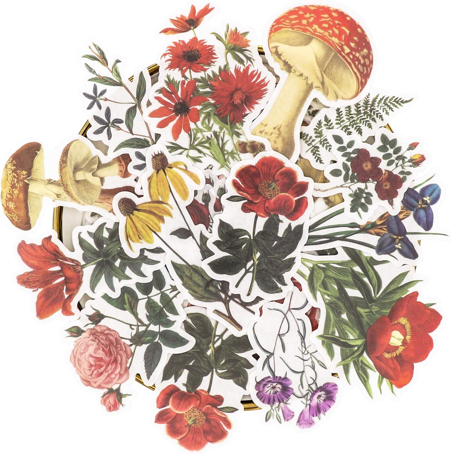 Vintage Flower Large Sticker Set (60 Pieces) Decorative