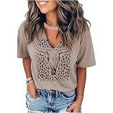 Hollow Out T Shirts for Women Nashville Western Graphic Shirts Country Cowgirls Shirts Casual Short Sleeve V Neck Tops