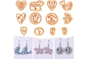 Puocaon Mystic Boho Clay Cutters - 12 Pcs Clay Cutters for Polymer Clay Jewelry, Moth Clay Cutters, Floral Moon Phase Polymer Clay Cutters, Pigeon Bear Whale Polymer Clay Earring Cutters Jewelry Set