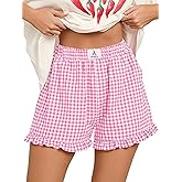 ANRABESS Womens Ruffle Boxer Shorts Pajama Gingham Shorts Summer Casual Lounge Sleep Plaid Beach Bottoms Pockets 2026 Trendy