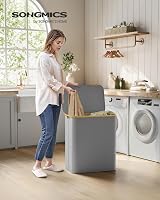 SONGMICS 150L 3-Section Laundry Basket with Lid Dove Grey LCB515G01 view 2