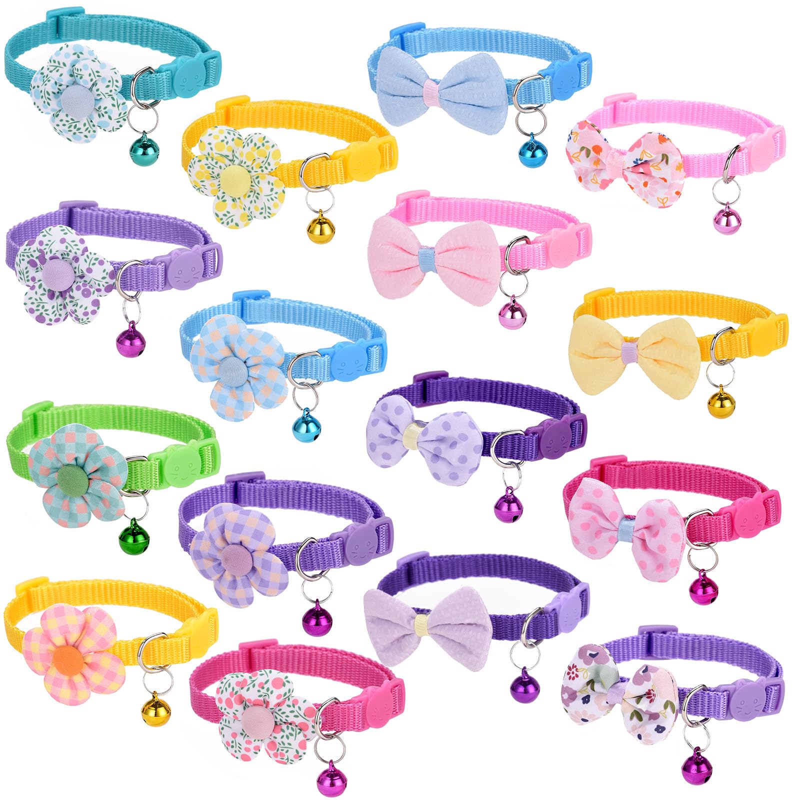 Photo 1 of 16 PCS Cute Cat Collars Breakaway with Bell for Boy Cats and Girl Cats Gifts (#5-Multicolor Plaid)