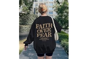 Christian Sweatshirt Women Jesus God Faith Over Fear Religious Sayings Shirt Bible Verse Long Sleeve Pullover Top