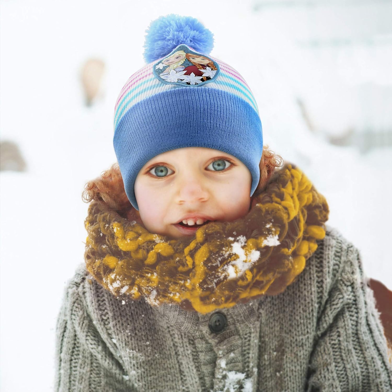 Disney Girls' Little Frozen Elsa and Anna Beanie Hat and Gloves Cold Weather Set, Blue/White, Age 4-7: Clothing