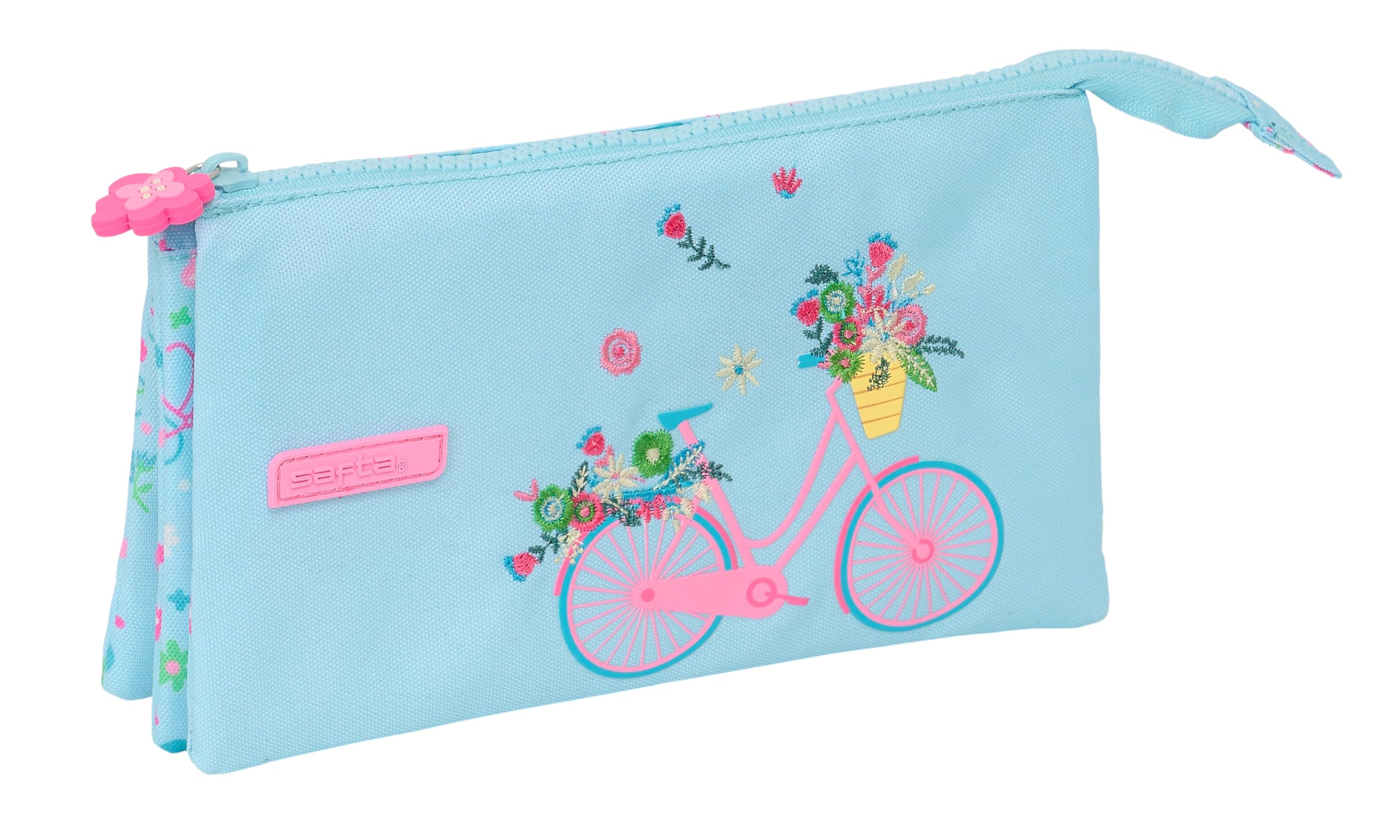 Safta - Triple Pencil Case, Recyclable Fabric, Children's Pencil Case, Child, Ideal for School Age Children, Comfortable and Versatile, Quality and Resistance, 22 x 3 x 12 cm, Blue, Blue, Estándar,