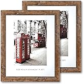 16x20 Picture Frame, Set of 2 Picture Frames Plexiglass and Composite Wooden Rustic Rounded Corners Poster Frame for Wall Mount with Hanging Hardware(Brown)
