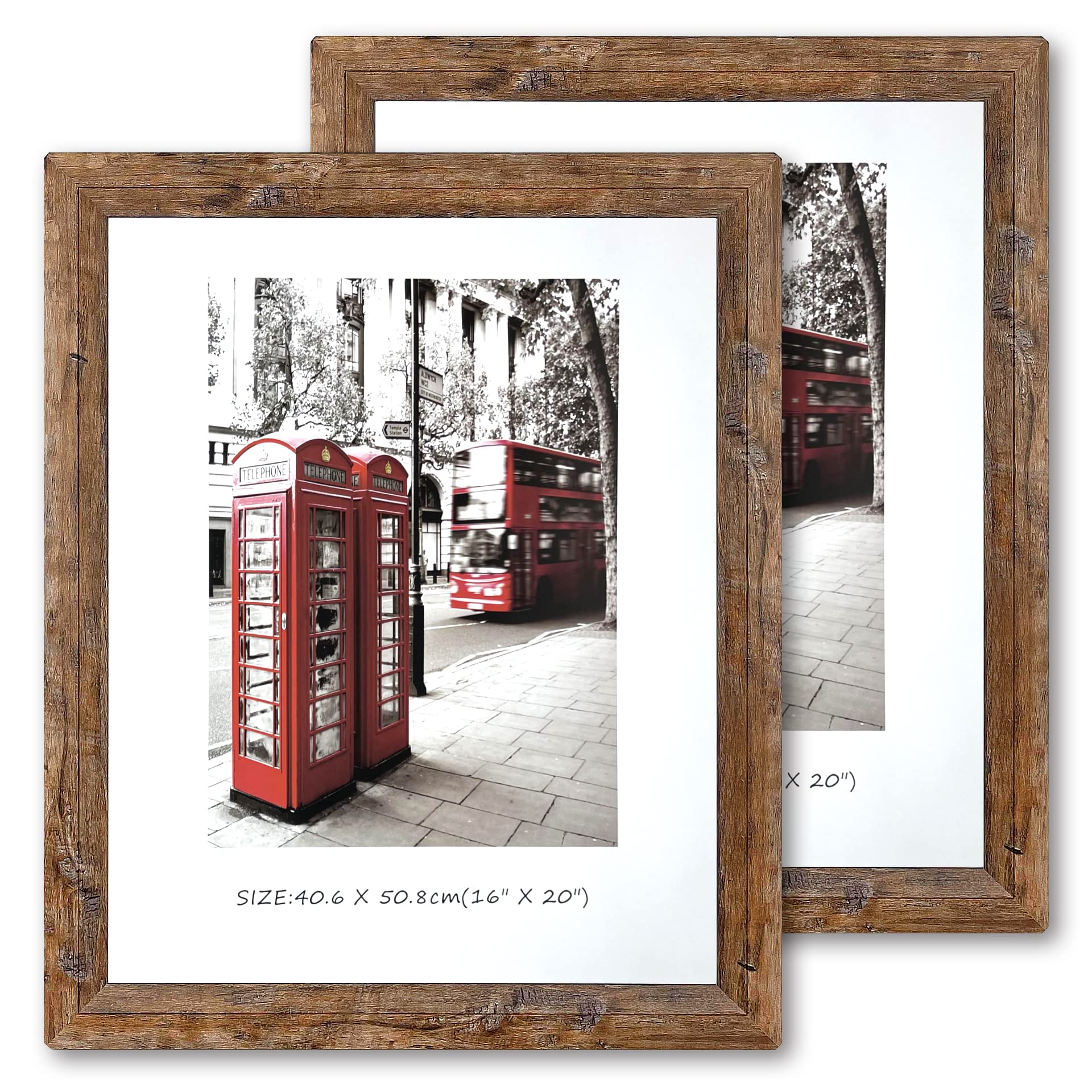 Photo 1 of 16x20 Picture Frame, Set of 2 Picture Frames Plexiglass and Composite Wooden Rustic Rounded Corners Poster Frame for Wall Mount with Hanging Hardware(Brown)