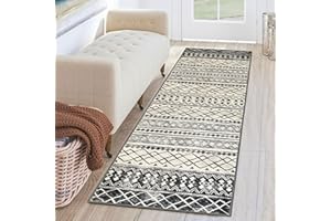 KUTA Moroccan Washable Runner Rug, 2x6 Non-Slip Vintage Black Boho Hallway Runner Kitchen Runner Rug Ultra Soft Distressed Geometry Floor Carpet Runner for Bedroom Bathroom Laundry Living Room