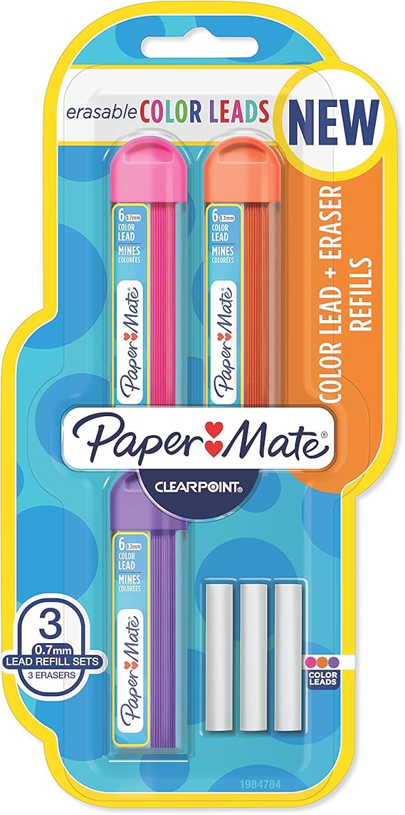 Paper Mate Clearpoint Color Lead and Eraser Mechanical Pencil Refills, 0.7mm