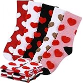 Skicuff 5 Pairs Valentine's Day Heart Socks Galentines Day Gifts for Women Pink White Red Black Crew Athletic Socks 3D Heart