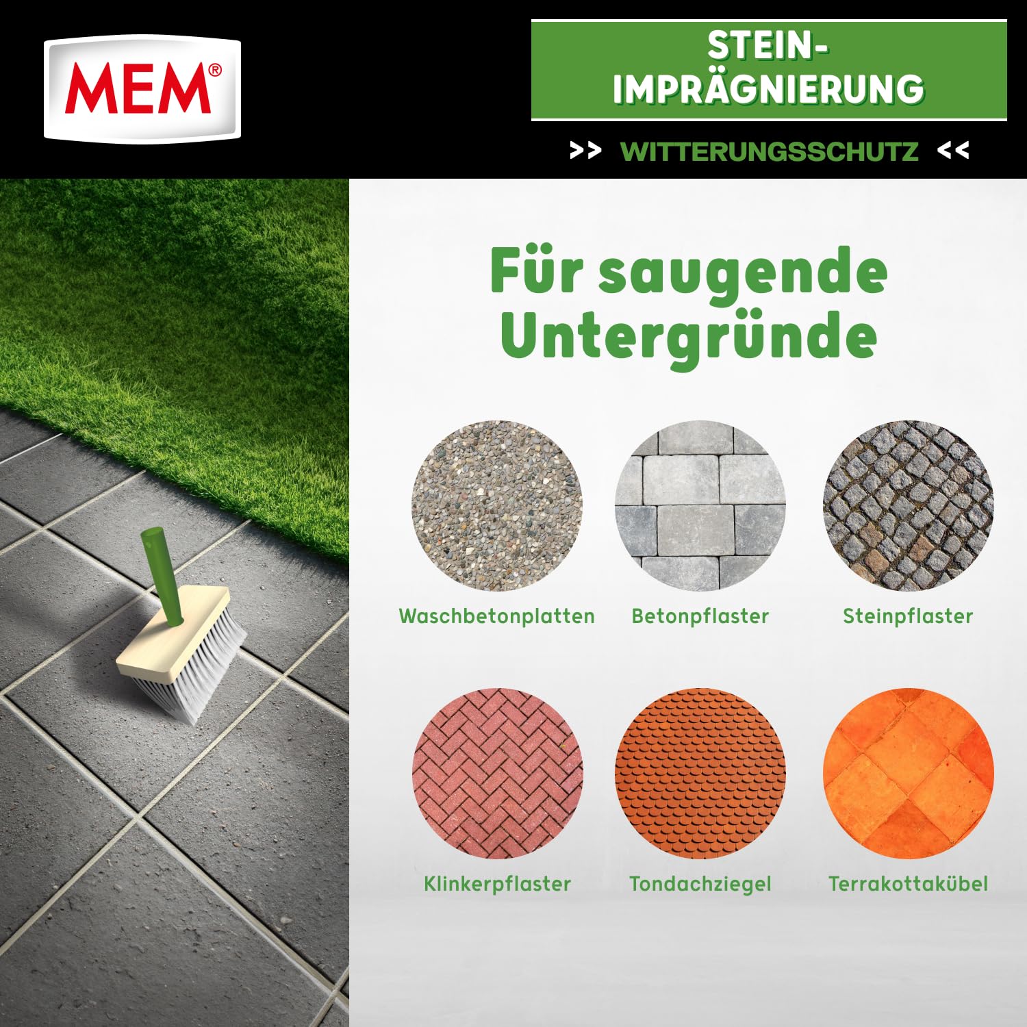 MEM Stein-Imprägnierung, Wasser- und schmutzabweisend, Schützender Abperleffekt, Lösemittelfrei, Transparent, 5 l 5