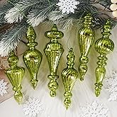 Mercury Glass Christmas Tree Decorations, 6Pcs Neutral Hanging Finial Ornaments, Vintage Decorative Glass Ornaments for Christmas Tree Winter Wonderland Wedding Party Holiday Home Decor, Lime Green