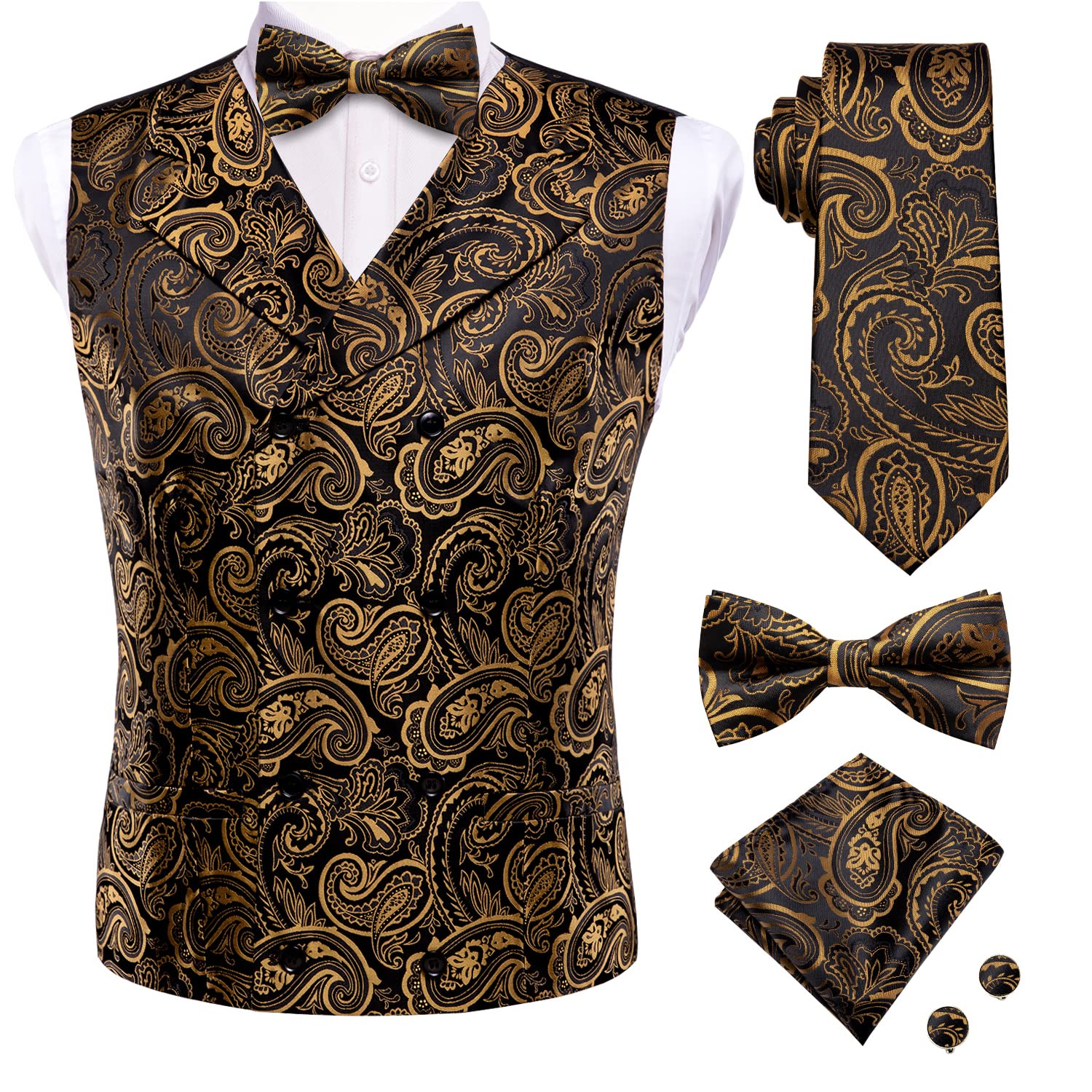 Hi-Tie Mens Suit Vest Bowtie Set Ties for Men V