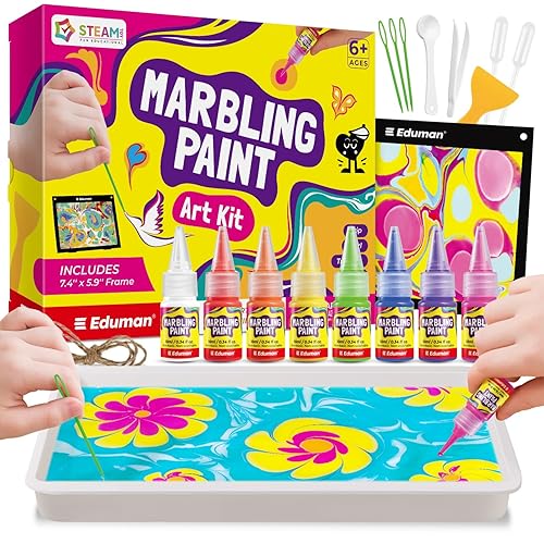 EDUMAN Marbling Paint Art Kit for Kids,Arts and Crafts for Kids,Painting Craft Kits,DIY Creative Activity,Ideal Gifts for Girls Age 6 8 9 10 11 12，Birthday Gifts
