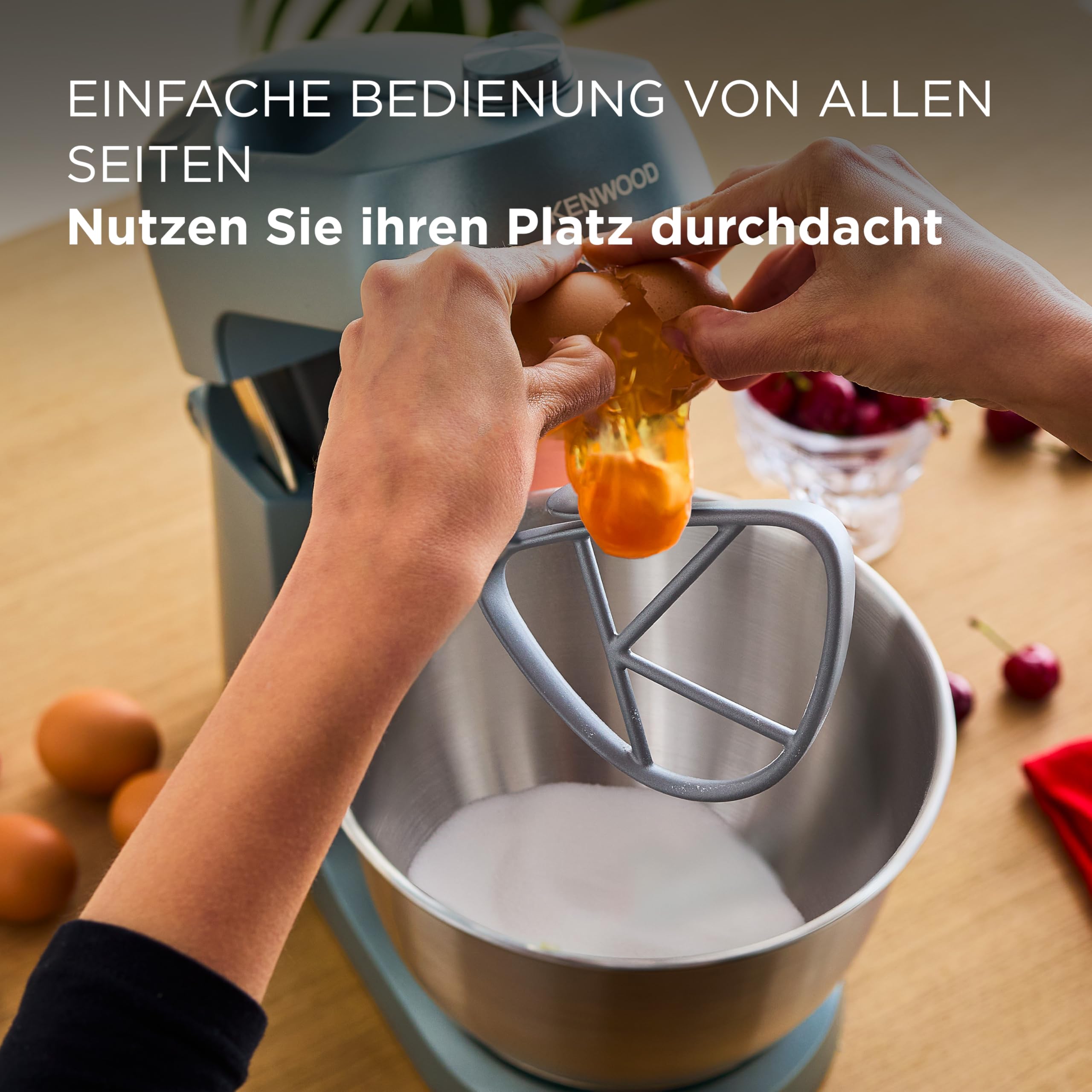 Kenwood Go Küchenmaschine KZM35.000GY, platzsparend, inkl. 4-Liter-Schüssel, K-Haken, Ballonschneebesen, Knethaken, Spritzschutz & Messlöffel, Metallgehäuse mit Tragegriff, 800W, Blau 4