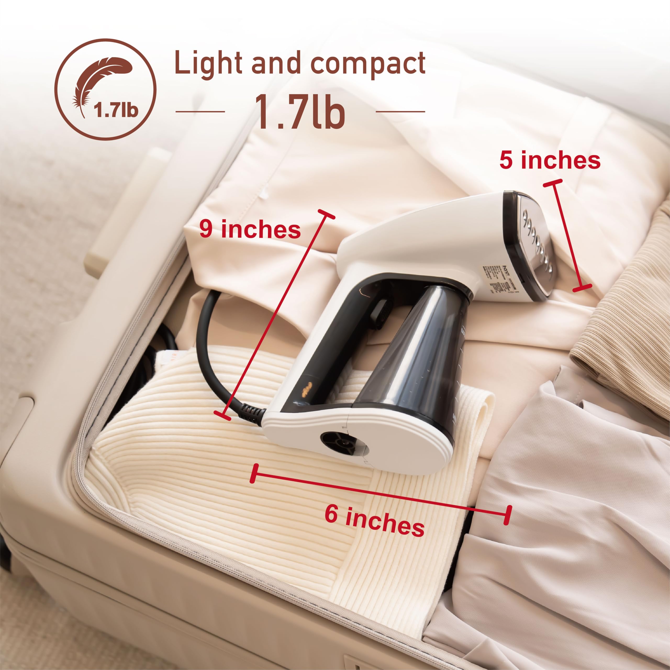 Osner Handheld Garment Steamer for clothes, 1450W Quick Heat Auto-trigger, Compact Travel Steamer, Clothes Steamer, Fabric Wrinkle Remover with Lint Brush Steam Nozzle (Black)