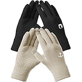 REACH STAR Winter Gloves, Glove for Men Women, Upgraded Touch Screen Texting Warm Running with Thermal Soft Knit Lining (Black +Khaki, Womens)