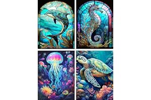 AIBOERL 4 Pack Marine animals 5D Diamond Painting Kits for Adults,Diamond Art for Adults, Diamond Dots DIY Full Drill Colorful Crystal Rhinestone Embroidery Craft for Home Wall Decor (12 * 16 inch)