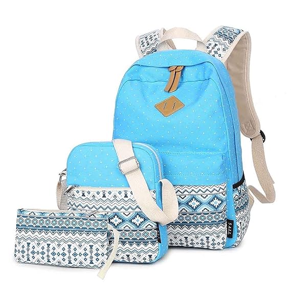 3 Teile Set Fashion Damen Canvas Groß Schulrucksack + Schultertasche + Mäppchen