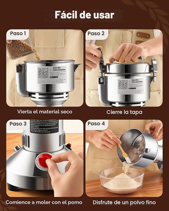 Moinho elétrico de cereais 1500 W Capacidade de 300 g Moinho de especiarias de alta velocidade com pulverizador de aço inoxidável para grãos secos Especiarias Cereais Café Milho e Pimenta