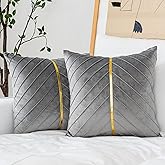 WACOMECO Velvet Throw Pillow Covers, Pack of 2 Soft Gold Decorative Cushion Covers for Couch Sofa Living Room Home Decoration, Grey, 18x18 inch