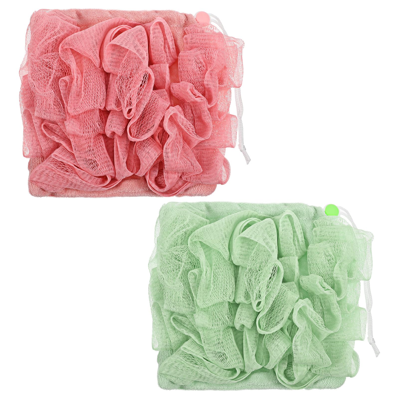 Photo 1 of 2 PCS Loofah Washcloth, Soap Bar Loofah with Drawstring Soft, 2 in 1 Loofahs Sponge Washcloth for Cleansing and Smooth Skin(Pink, Green)