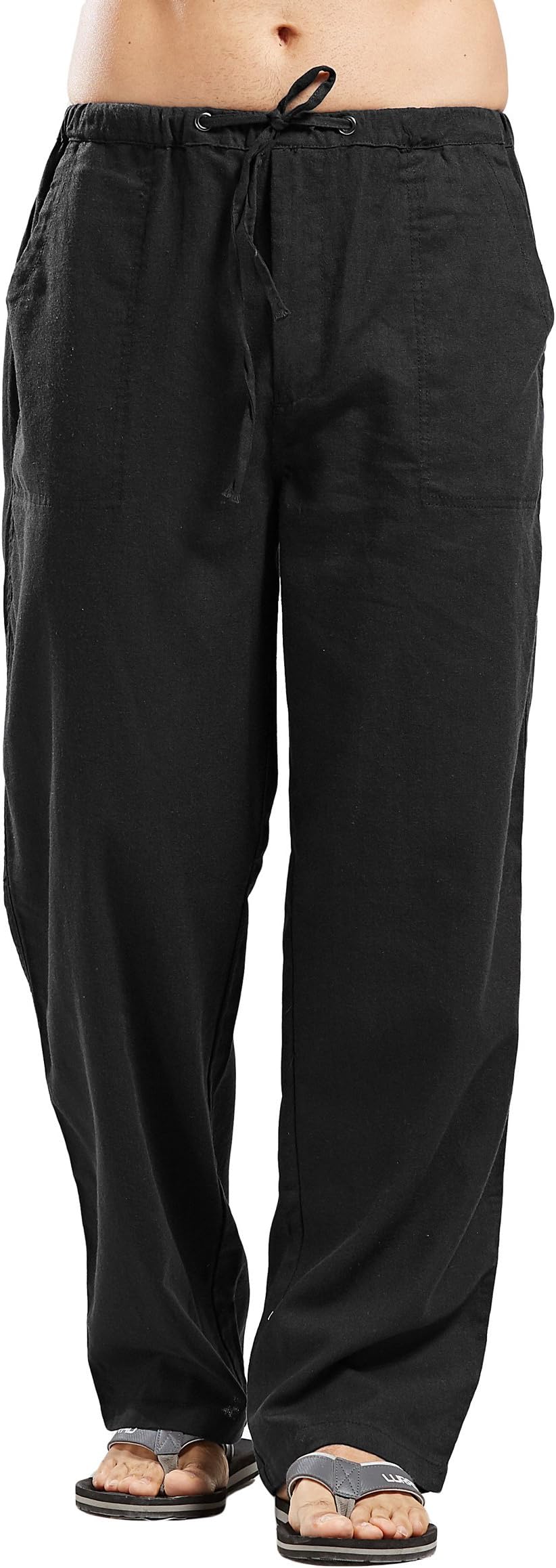 Qiuse Men's Casual Loose Fit Straight-Legs Stretchy Waist Beach Pants