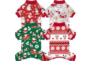 XPUDAC 4 Pack Christmas Dog Pajamas Soft Puppy Outfits for Small Medium Dogs Pet Clothes Pjs Doggie Bodysuit Cat Christmas Apparel, Red Green, M